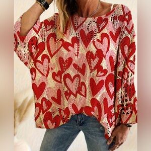 Valentines Day ❤️ Red and Pink HEART Batwing Sweater